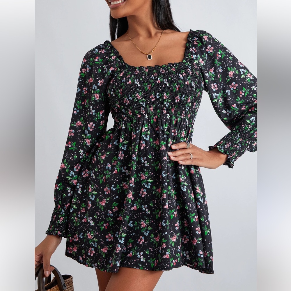 Hill house The Norah Floral Long‎ Sleeve Square Neck Mini Nap Dress XXS Feminine